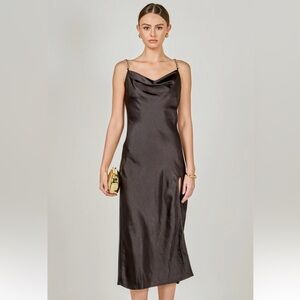 Endless Rose Black Satin Midi Dress